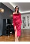 Red Velvet Front Slit Off the Shoulder Long Dress - 3