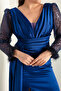 Women's Saxe V-Neck Sleeves with Stone Slits Long Plus Size Evening Dress - 4