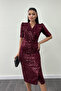 Velvet Sequin Jacket Dress - Burgundy - 3