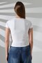 Square Collar Lycra Rib Fabric Women's T-Shirt 21804 White - 4