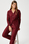 Women's Nora Premium Burgundy Heart Suede Texture Button New Year Pajamas Set - 8