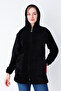 Black Plush Hooded Women's Cardigan with Pockets - 2