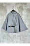 Women's Belted Buttoned High Neck Cashmere Cape Poncho Gray - 4