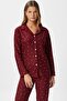 Women's Nora Premium Burgundy Heart Suede Texture Button New Year Pajamas Set