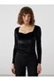 Lcw Vision Black Sweetheart Neck Velvet Women's Blouse