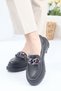 Women's Black Skin Chain Detailed Poly Sole Comfortable Fit Daily Loafer Shoes - Katniss - 3