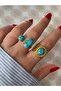 Vip Series - Stainless Steel Tarnish-Free Adjustable Ring with Turquoise Stone - 3