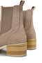 Women's Genuine Leather Beige Heeled Boots - 4