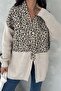 Women's Khaki Leopard Pattern Standard Size Knitwear Detailed Design Oversize Denim Jacket - 2