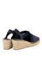 Women's Navy Blue Straw Sole Wedge Heeled Shoes - 3