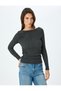 Crew Neck Textured Long Sleeve Slim Fit T-Shirt - 3
