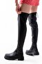 Women's Daily Black Zippered Over-The-Knee Lace-Up Sock Boots - 2