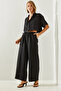 Women's Black Jacket Collar Crop Buttoned Trousers with Pockets Top and Bottom Set 9241 60251692 - 2