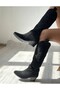 Black Suede Cowboy Style Boots with Embroidered Toe and Sides - 7