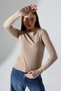 Podor Women's Finger-Loop Detailed Boat Neck Long Sleeve Camisole Ribbed Blouse & Top - Mink - 6