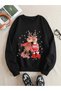 Dear Couple 2-Piece Combination New Year Christmas Printed Crew Neck Oversize Black Sweatshirt - 2