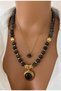 Natural Stone Variegated Quartz Gray Double Steel Chain Women's Necklace Set Mother's Beloved Special Gift - 2
