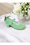 Green Color Heeled Butterfly Stylish Evening Shoes for Girls - 3
