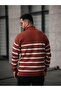 Men's Stand Collar Half Zipper Thin Striped Knitwear Sweater - 3