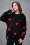Women's Crew Neck Heart Print Sweater and High Waist Pants Bottom Top Black Knitwear Suit 3114 - 2