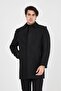 Men's Black Cashmere Wool Shirt Collar Overcoat Regular Fit Large Size - 2