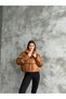 Stand Collar Sleeve Printed Puffer Crop Coat with Elastic Waist - 3