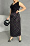 Plus Size Diamond Patterned Midi Skirt Without Pockets 302495 - 6