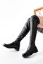 165-Stretch Black Over-The-Knee Zippered Casual Women's Boots - 4