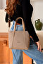 Sand Color Women's Hand and Shoulder Bag with Thick Strap Jpm6047 - 5