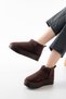 Ndr-2850 Brown Suede Fur Lined Winter Closed-Toe Women's Daily Slippers