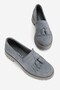 Women's Light Gray Suede Genuine Natural Leather Number 36-41 Tasseled Loafer Shoes - 5