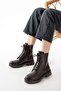 02-356 Brown Flat Heeled Lace up Zippered Daily Women's Boots