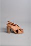 Seç 3004 Genuine Leather Heel-Strapped Women's Sandals (Heel Height: 9 cm) Tan - 3