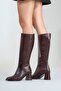 PARADIS Claret Red Skin Women's Thick Heeled Boots - 5