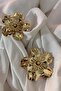 Shiny Gold Color Metal Big Flower Earrings - 6
