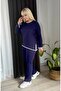 Women's Large Size White Stripe Detailed Lycra Camisole Tracksuit Set 24157 - 3
