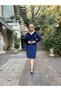 Women's Plus Size Double Breasted Neckline Long Sleeve Pearl Detail Velvet Midi Dress 24633 - 4