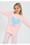 Girl's Long Sleeve 100% Cotton Pajamas Set Happy Heart Salmon