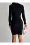 Women's Black Color Ribbed Camisole Fabriccrew Neck Pencil Dress Waistband Not Included Length 100 cm - 3