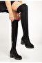 767-3010 Black Suede Stretch Daily Thick Heeled Women's Boots - 2