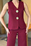 Burgundy Button Detailed Vest Trousers Double Set - 3