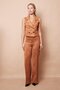 Palazzo High Waist Front Stitched Wide Leg Lightweight Lycra Suede Fabric Pants-Camel - 4