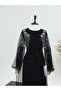 Double Abaya Set with Pearls and Stones on the Sleeves - Black - 7
