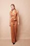 Palazzo High Waist Front Stitched Wide Leg Lightweight Lycra Suede Fabric Pants-Camel - 5