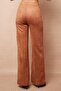 Palazzo High Waist Front Stitched Wide Leg Lightweight Lycra Suede Fabric Pants-Camel - 6