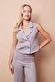 Women's Lightweight Lycra Suede Fabric Collared Flato Pocketed Buttoned Vest (Jument 40074 for Trousers) - Light Gray - 3