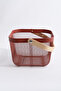 Multi-Purpose Metal Organizing Storage Basket with Wooden Handle, Burgundy - 3