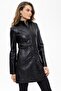Black Cara Short Button Slim Fit Cut Lined Short Genuine Women's Leather Coat - 3