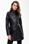 Black Cara Short Button Slim Fit Cut Lined Short Genuine Women's Leather Coat