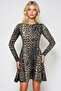 Women's Leopard Crew Neck Stitching Detail Flared Mini Dress Alc-X10883 - 4